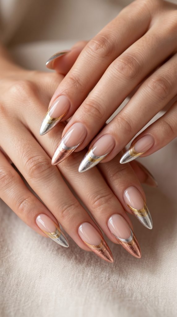 Mixed Metallic Double French Tips