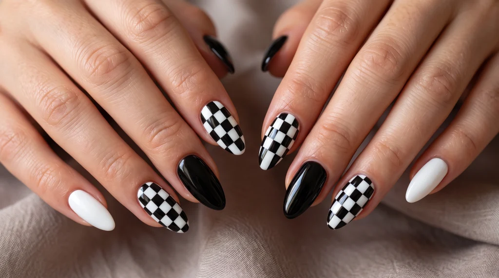 Checkerboard_nail_design_Fille vibe