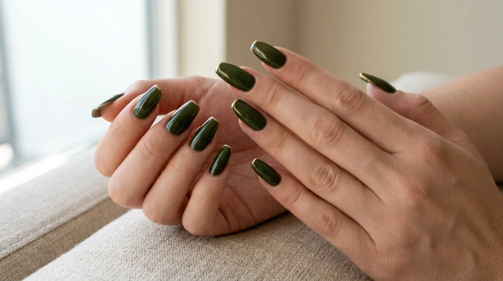 Glossy Olive with a Chrome Tip-Fille vibe