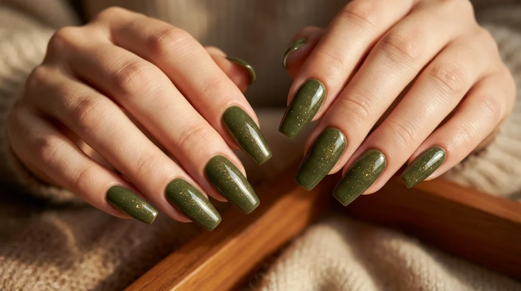 Olive_green_shimmer_nail_Fille vibe
