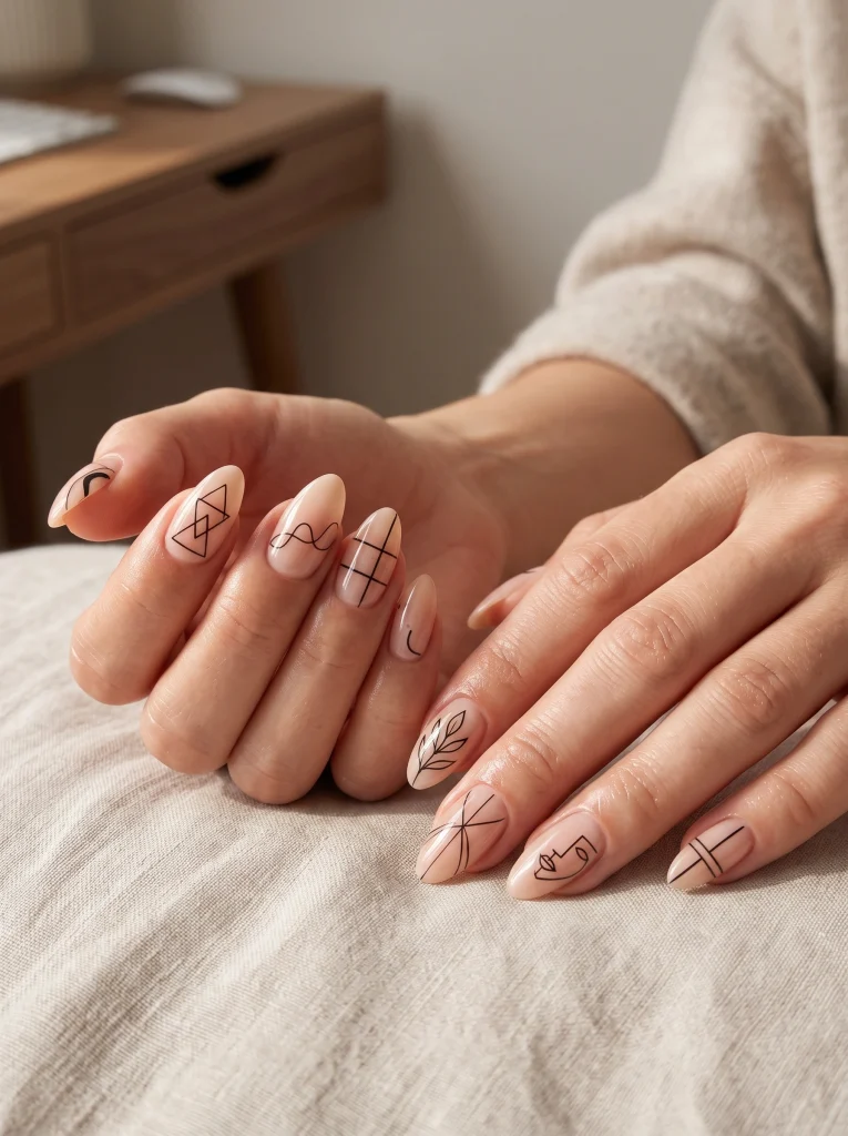 Simple Line Art Nails-Fille vibe