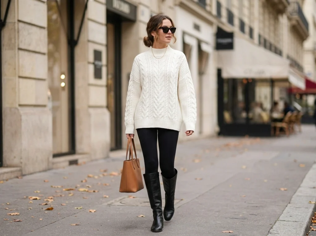 White_sweater_outfit_with_leggings_Fille vibe