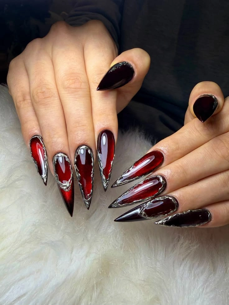Black Cherry Stiletto Nails-Fille vibe