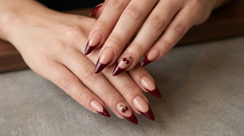 Dark_cherry_French_tip_nails_Fille vibe