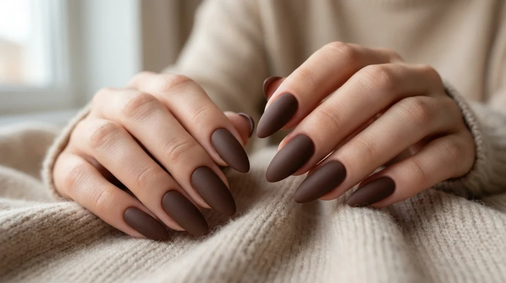 Mocha_matte_almond_nail_Fille vibe