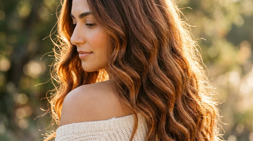 amber auburn hair color, cinnamon amber on olive skin