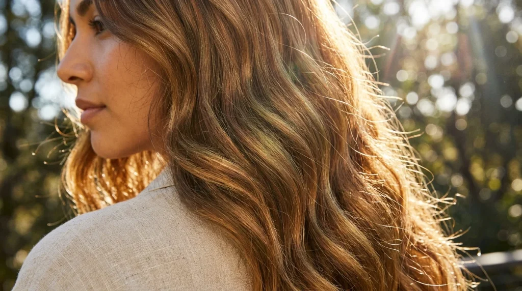 amber auburn hair color, olive gold copper on olive skin