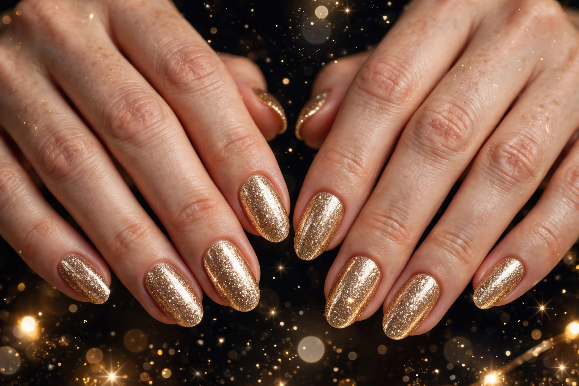 Champagne gold glitter winter nails for New Year's Eve