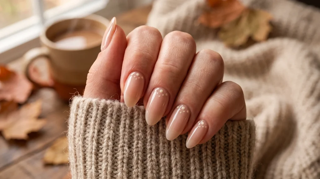 Bambi nails 2026: milky nude nails with cream spot accents