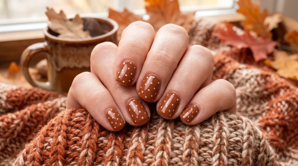 Bambi nails 2026: short squoval nails with micro fawn spots