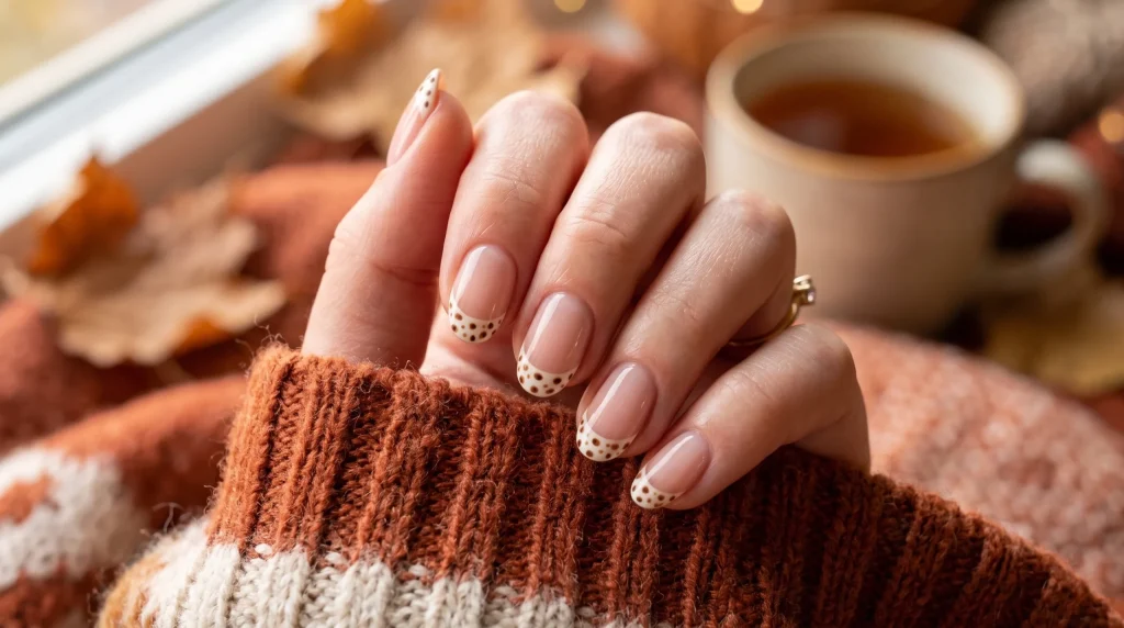 Bambi nails 2026: fawn spots inside a sheer pink French tip