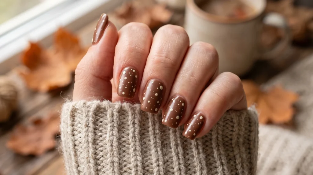 Bambi nails 2026: satin-finish warm brown nails with soft spots