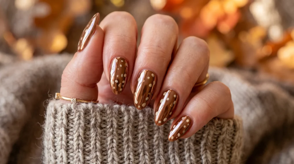 Bambi nails 2026: glazed chrome Bambi nails with cream spots