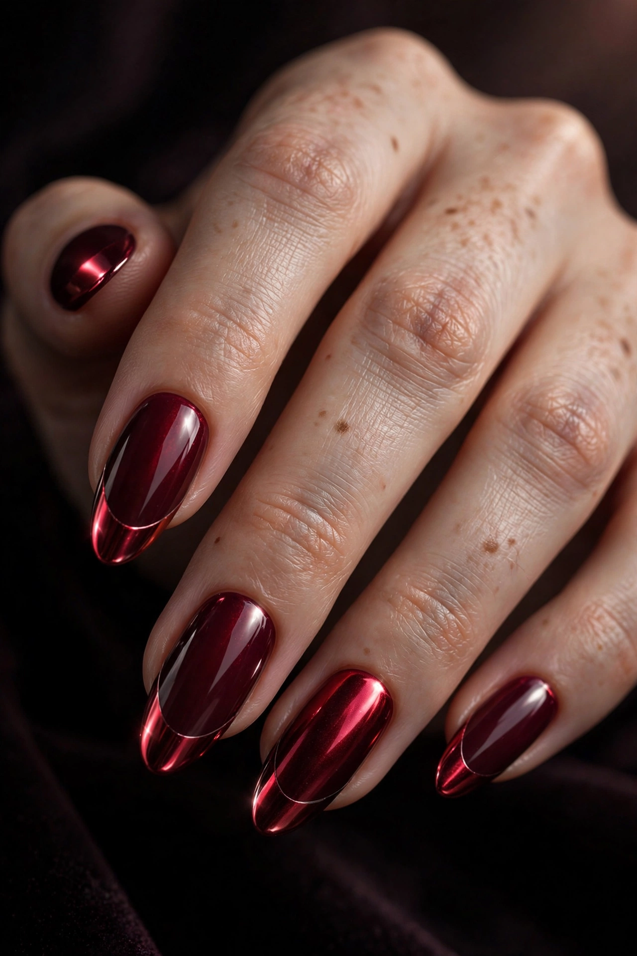 Chrome bloody french tip halloween nails with metallic mirror-effect tips