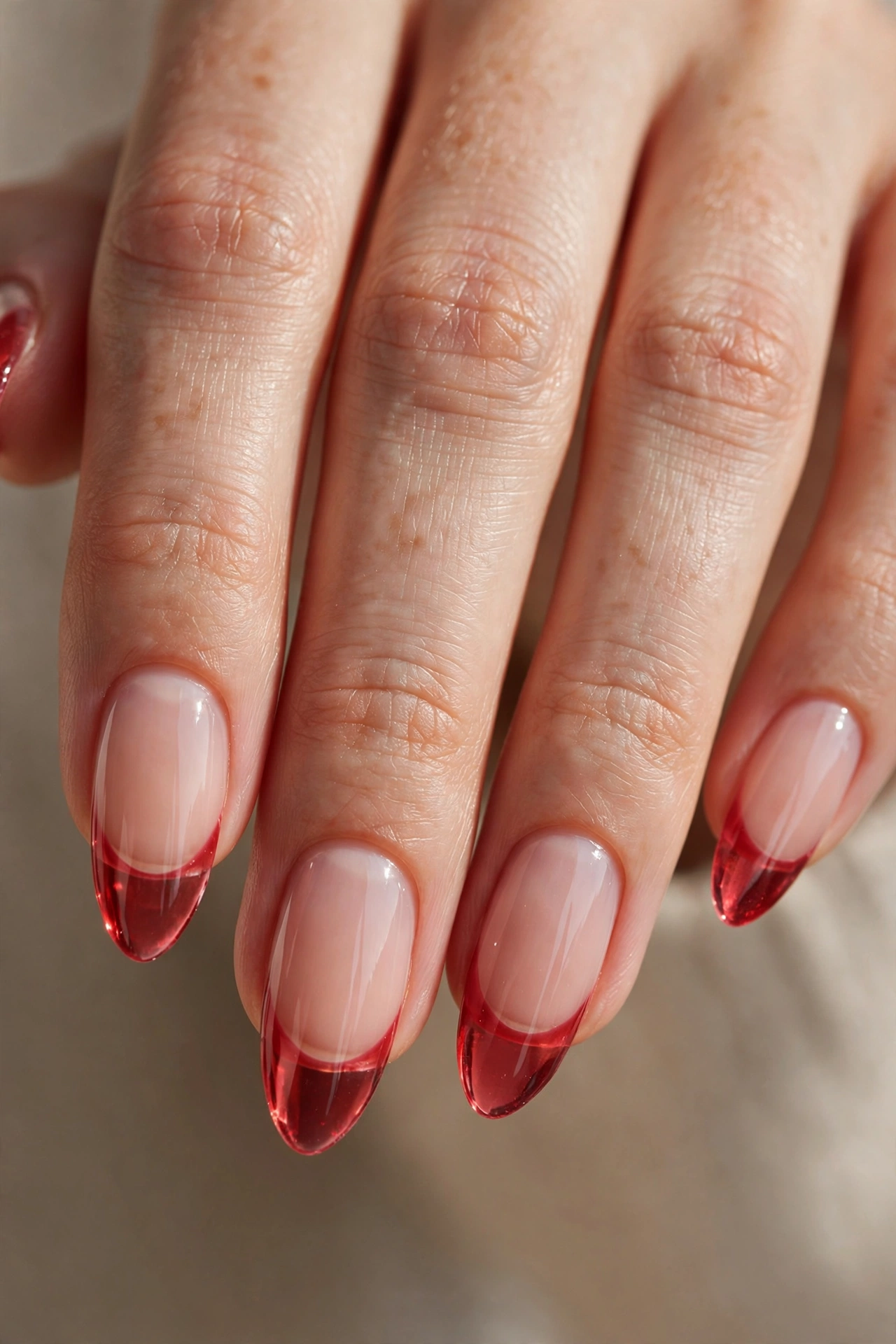 Jelly translucent bloody french tip halloween nails with glassy finish