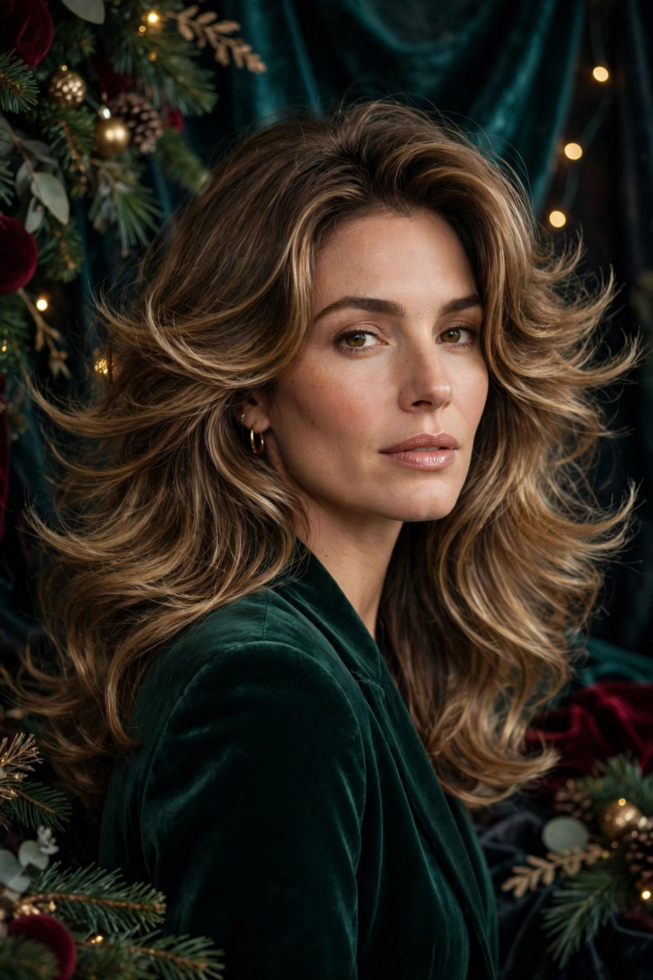 Bouncy blowout idea 5 - long feathered layers bouncy blowout on a real woman, holiday bouncy blowout hairstyle