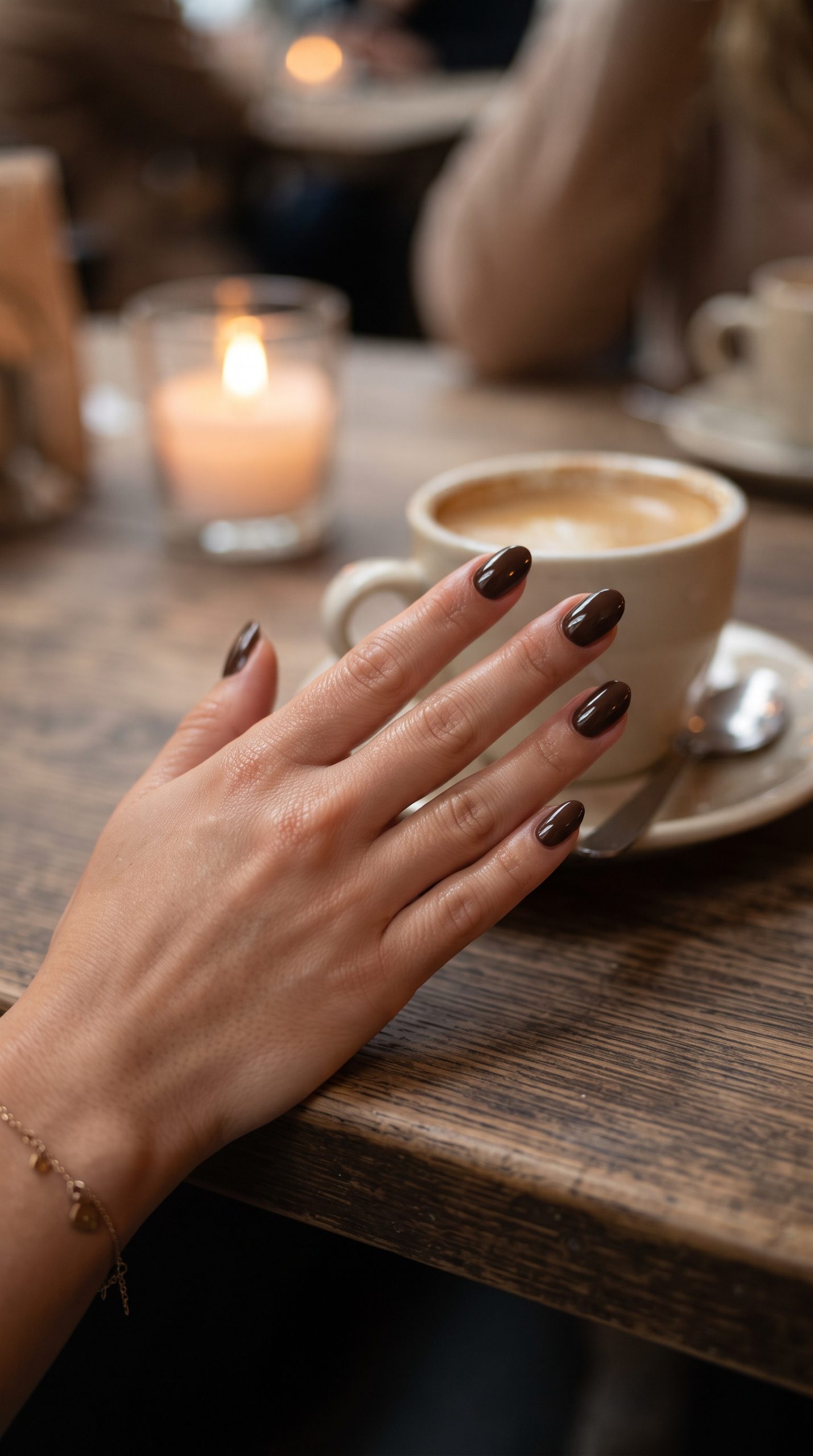 thanksgiving nail designs: short almond dark chocolate gel nails