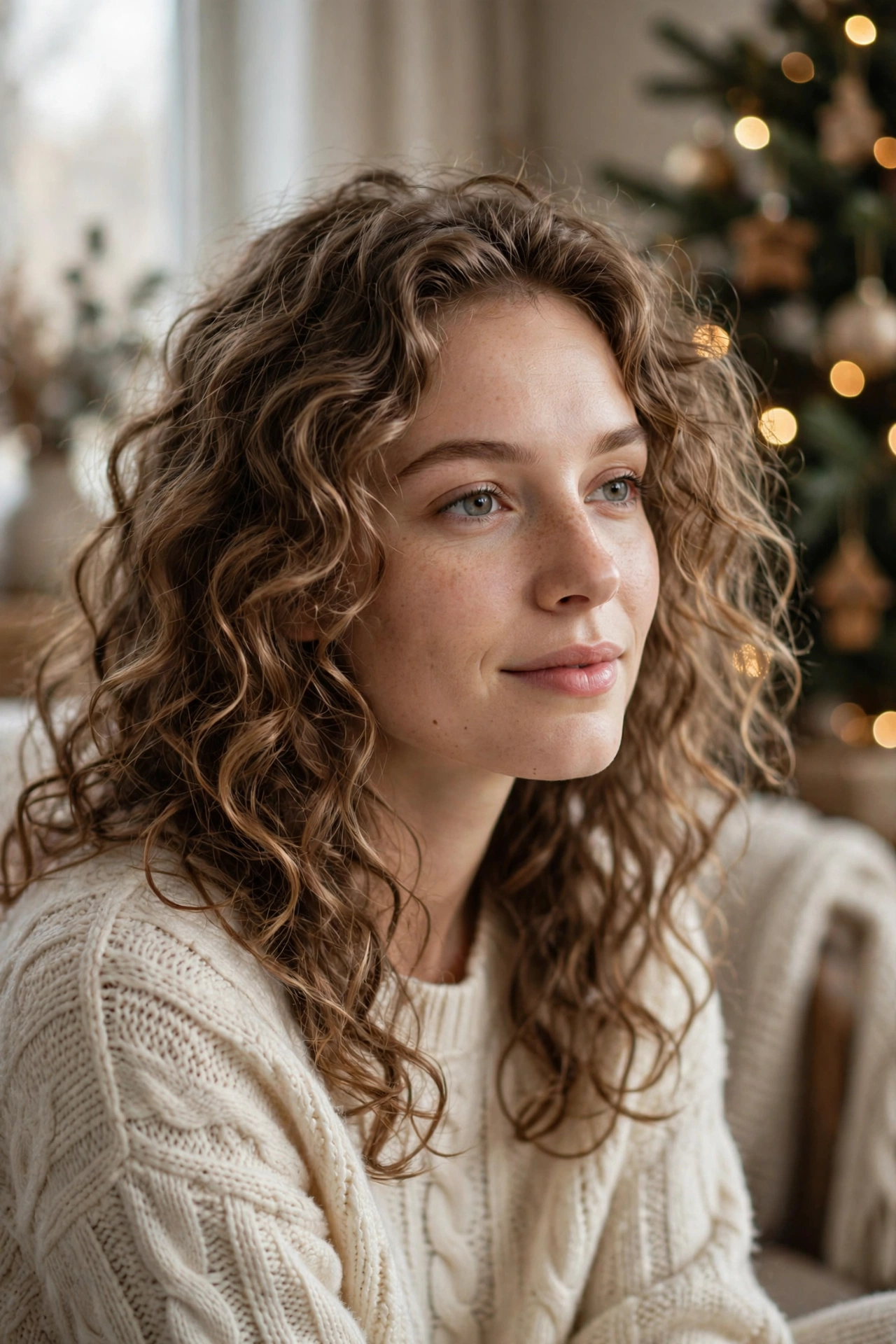 Soft heatless overnight curls Christmas morning hairstyle