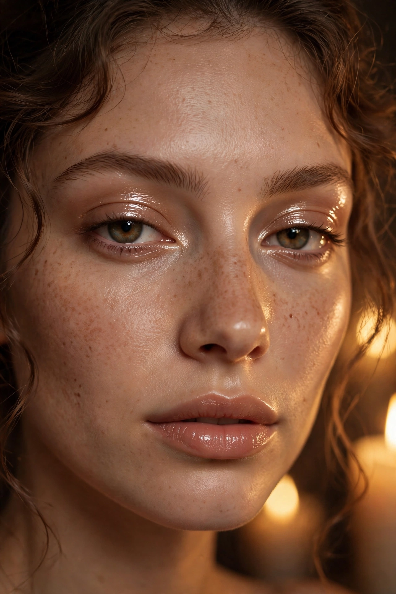 Champagne gloss eyelid Christmas makeup look with dewy shimmer eyeshadow