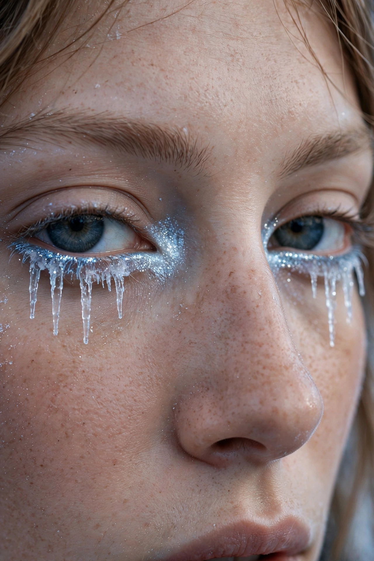 Icicle white inner corner highlight Christmas eye makeup look with frosted shimmer