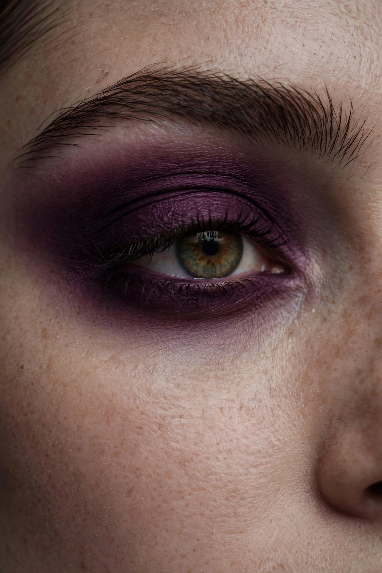 Plum purple velvet smoky eye Christmas makeup look with matte jewel tones