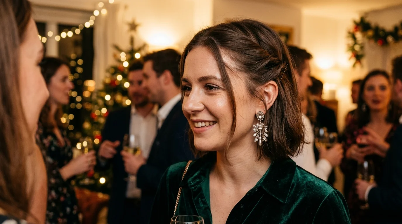 Pinned-back front twist on short hair, a simple christmas party hairstyle