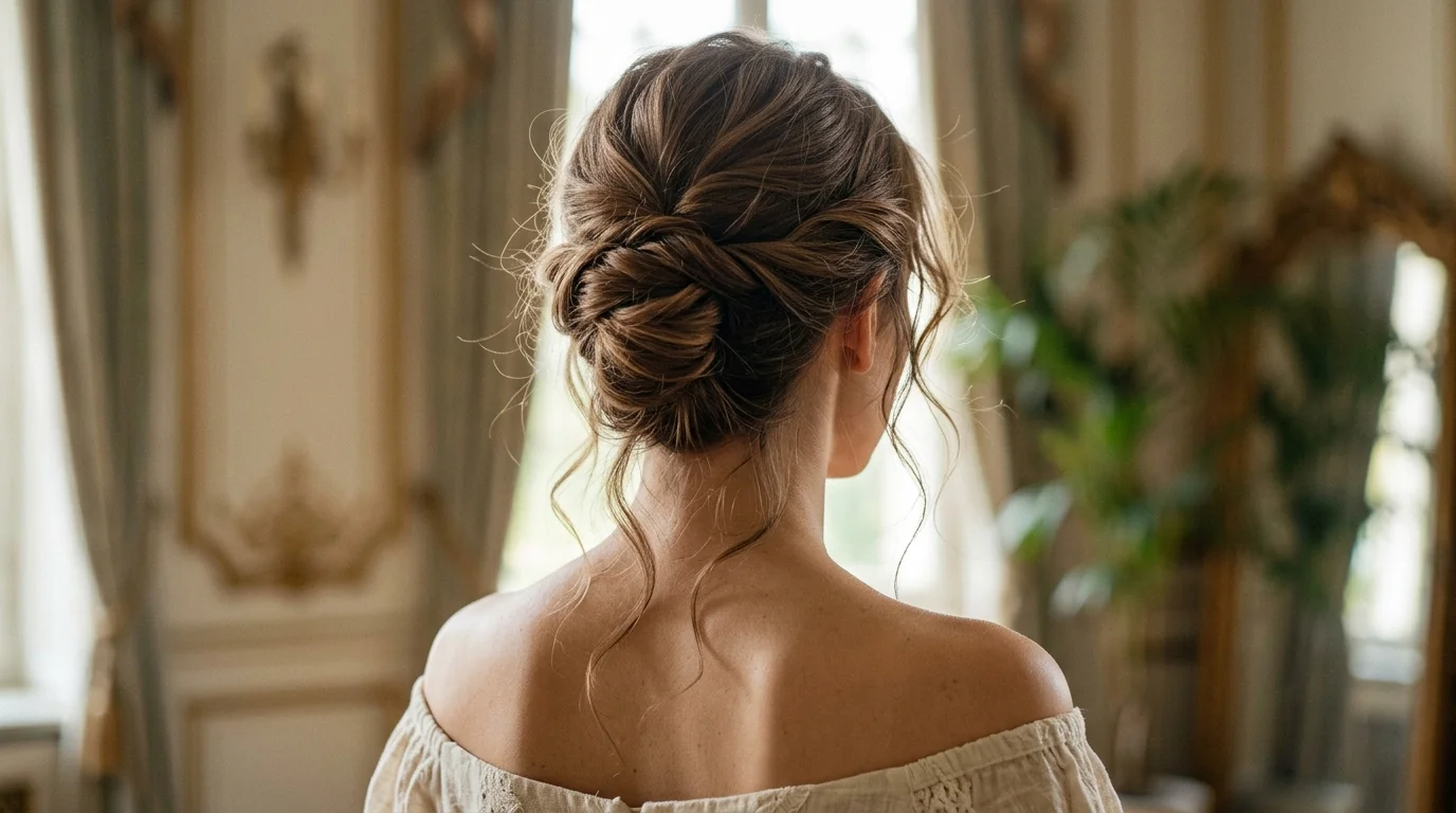 Modern undone French twist, a sophisticated christmas party hairstyle
