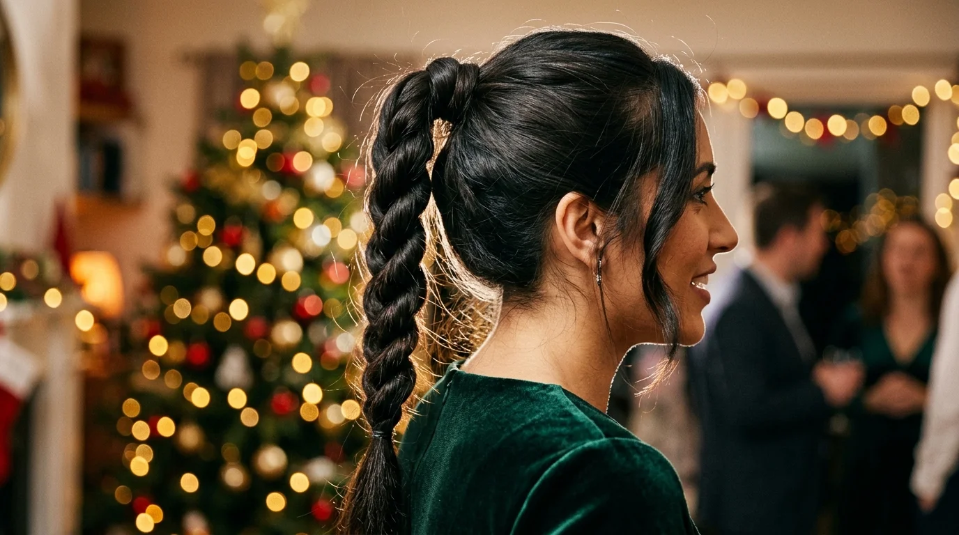 Twisted rope ponytail, a textured christmas party hairstyle for long hair