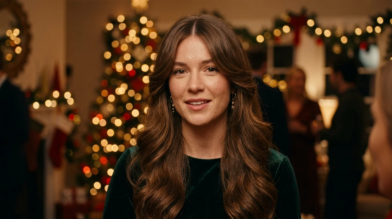 Face-framing waves with center part for a V-neck dress, a flattering christmas party hairstyle