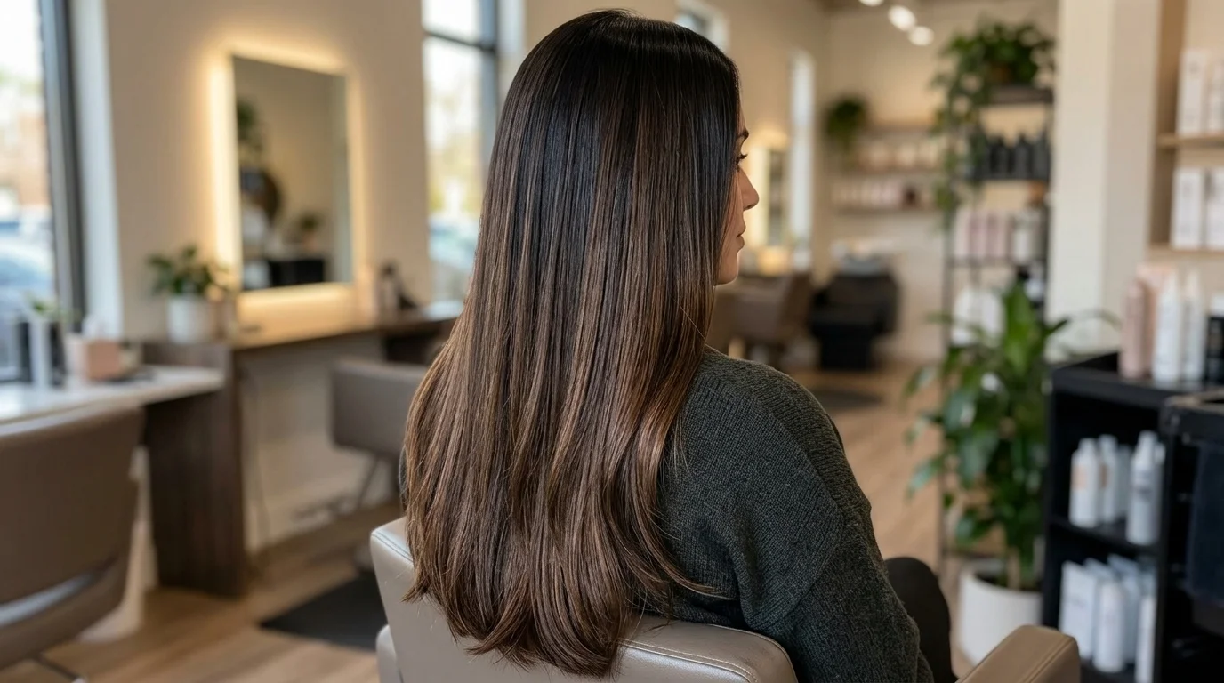 Espresso melt dark chocolate brown hair, shadow root melted into mocha mid-lengths