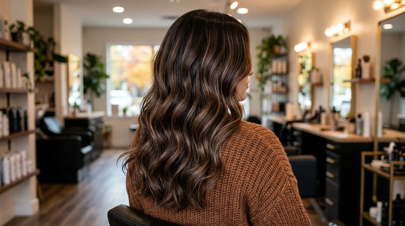 Mocha swirl dark chocolate brown hair, soft swirls of lighter mocha through dark chocolate lengths