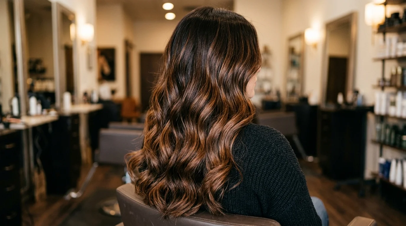 Bronzed chocolate balayage dark chocolate brown hair, sun-bronzed caramel brown balayage on dark chocolate hair