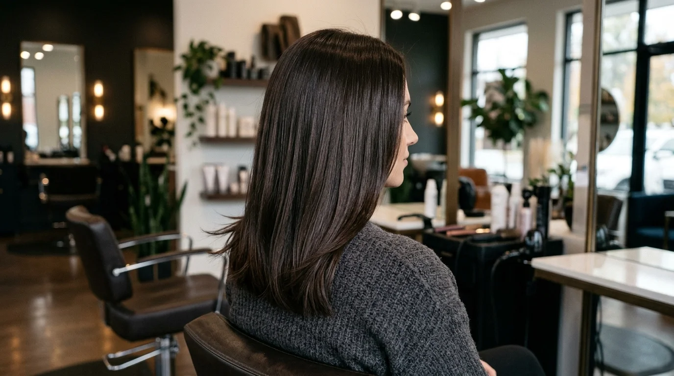 Deep truffle dark chocolate brown hair, rich truffle brown long hair with deep even color