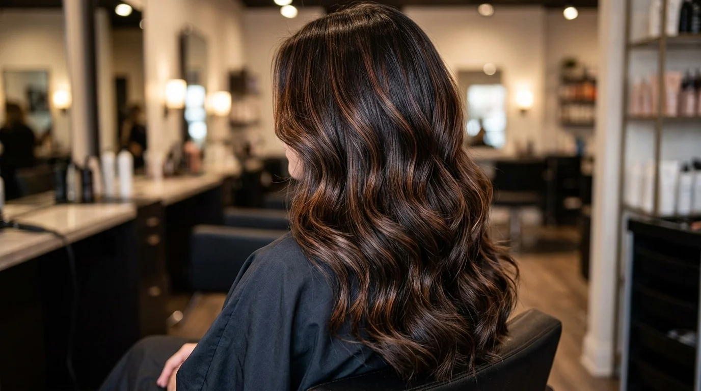 Cinnamon-dusted chocolate dark chocolate brown hair, cinnamon warmth dusted over dark chocolate lengths