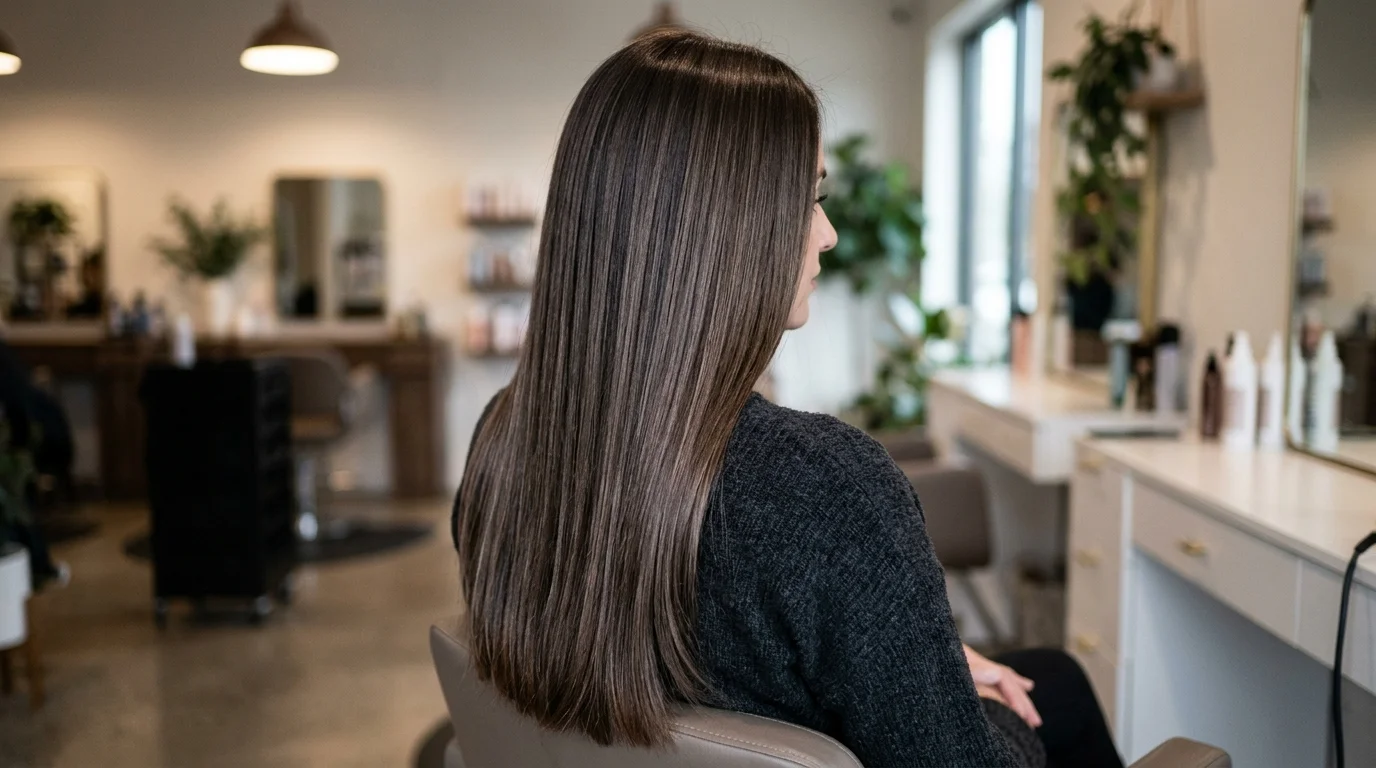 Smoky cocoa dark chocolate brown hair, cool smoky ash-brown chocolate hair with matte finish