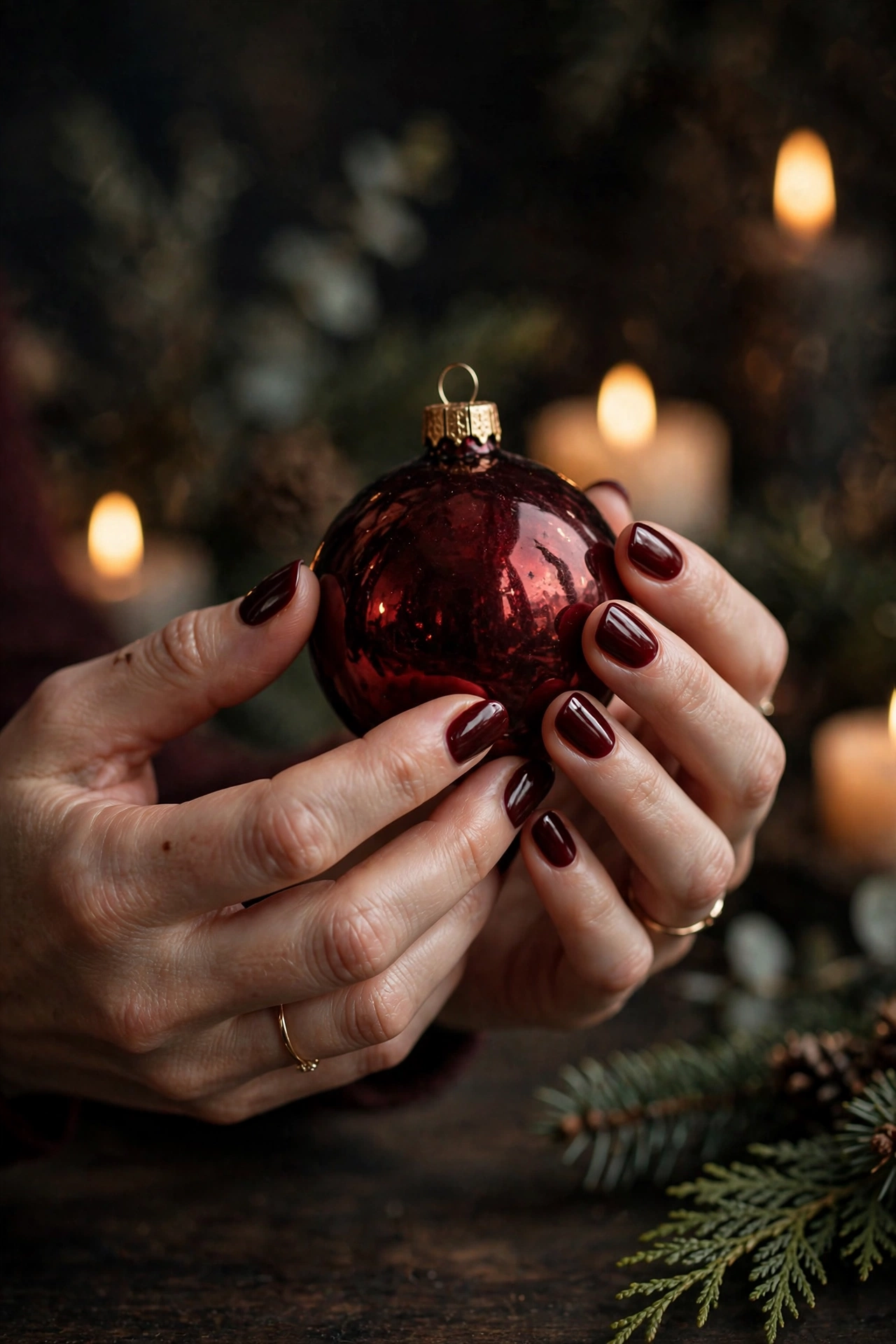 Dark christmas nails idea 1 - black cherry gloss almond nails vamp romantic holiday manicure