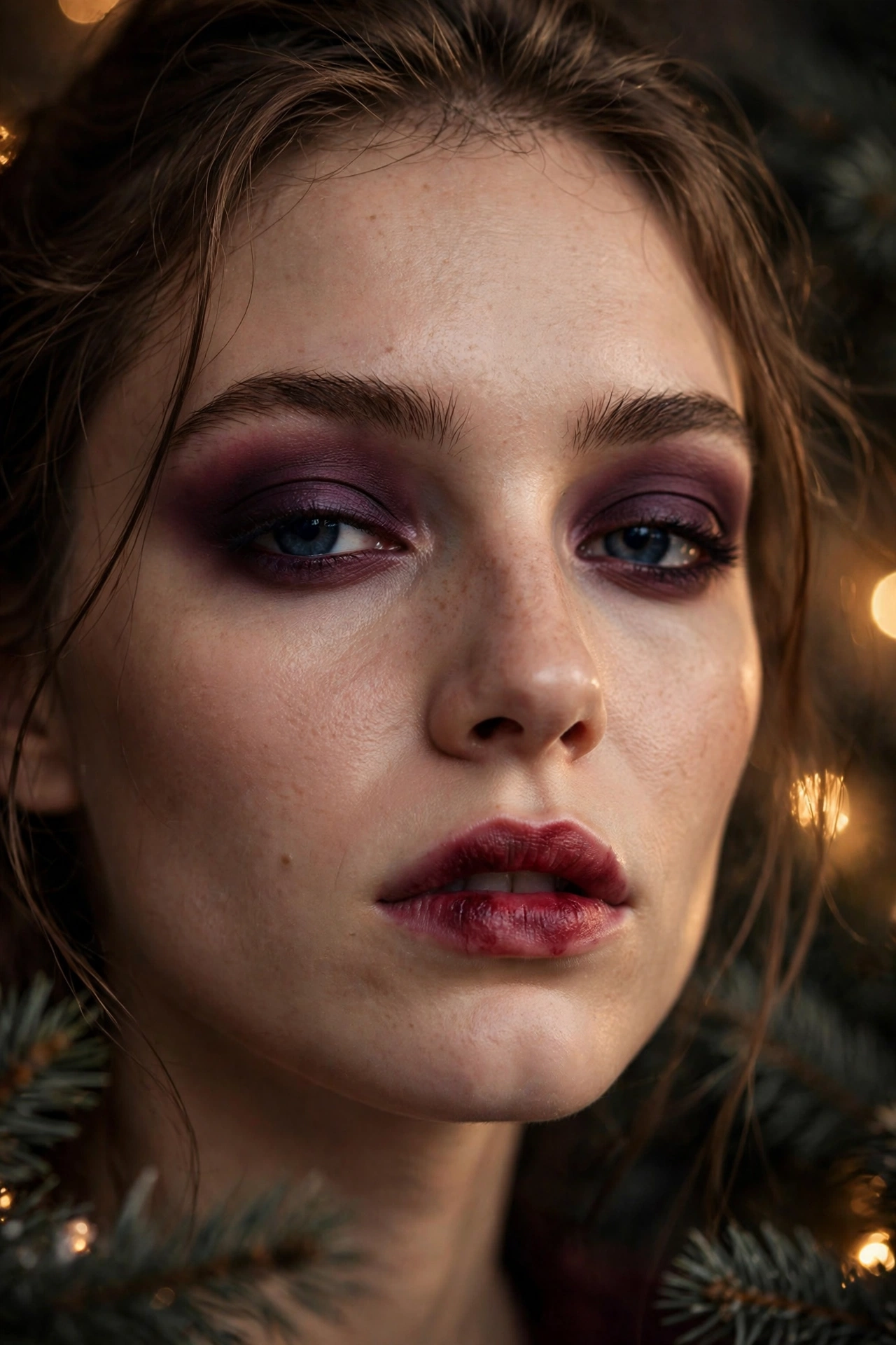 Dark romantic makeup idea 5 - deep plum matte eyeshadow with aubergine lid and berry stain lip, soft vamp romantic makeup