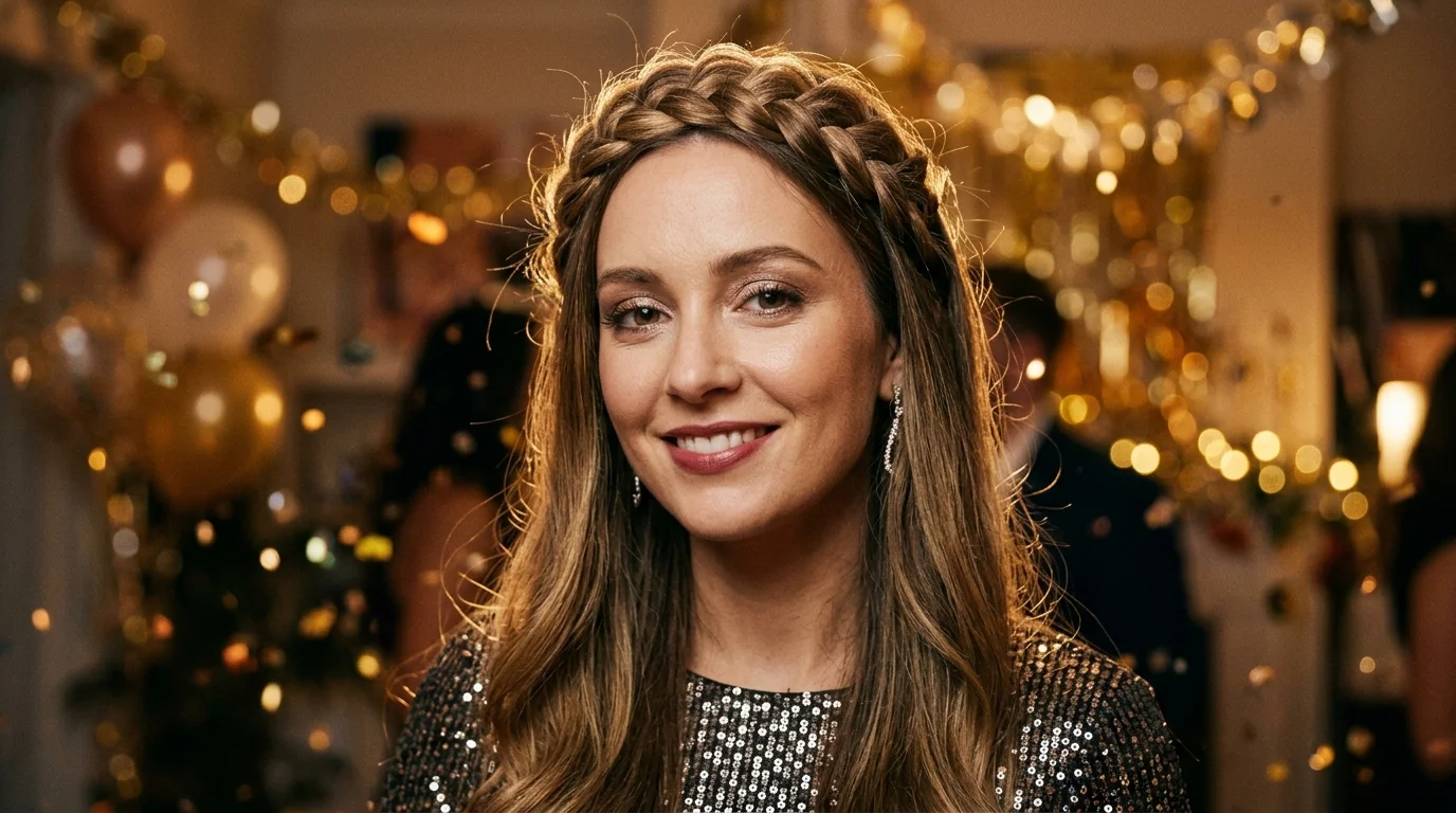 Braided headband with loose hair, easy nye hairstyles you can do yourself