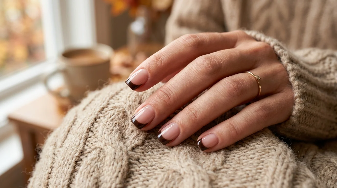 Short square espresso French nails for fall 2026