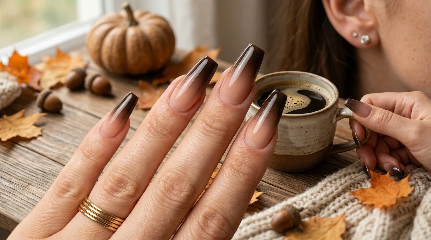 Espresso ombré fade French nails for fall 2026