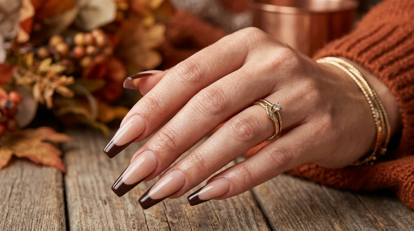 Long coffin espresso French nails for fall 2026