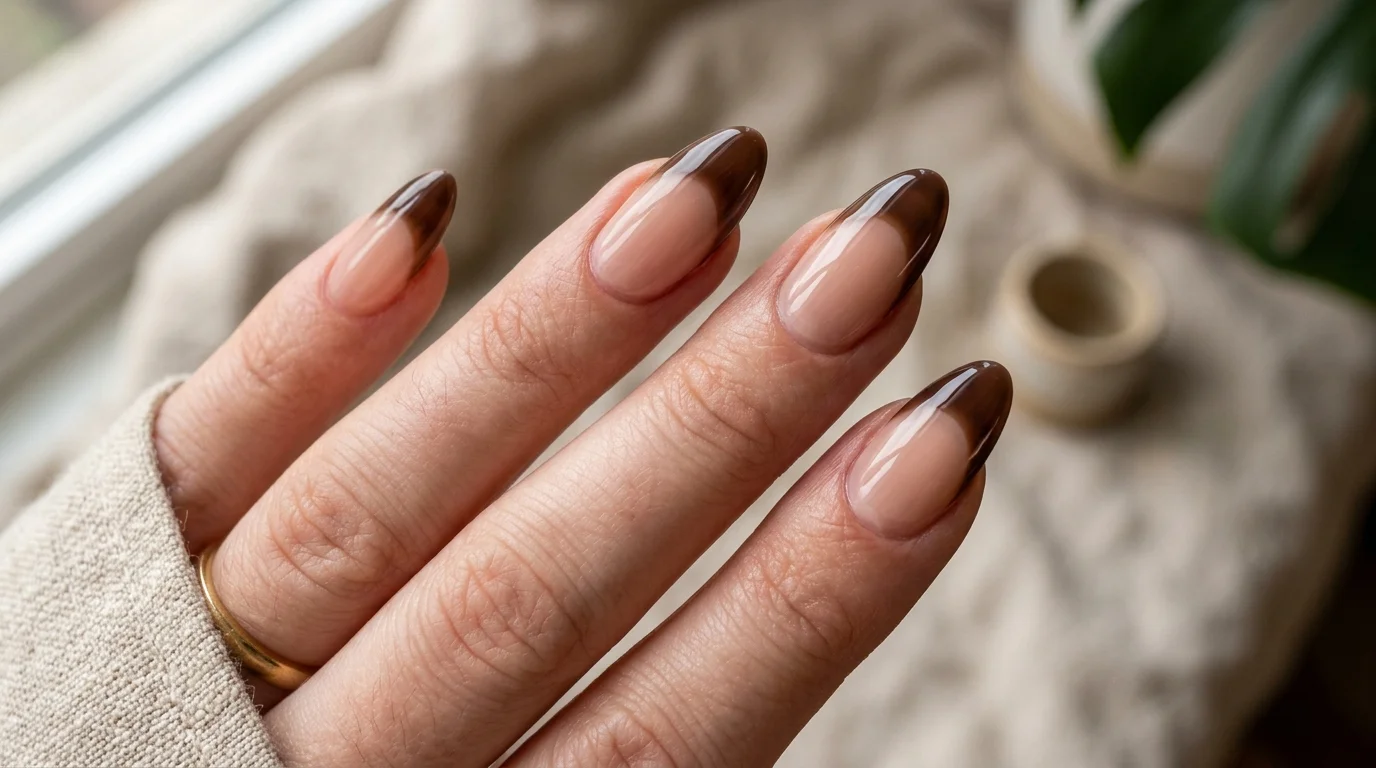 Sheer jelly espresso French nails 2026