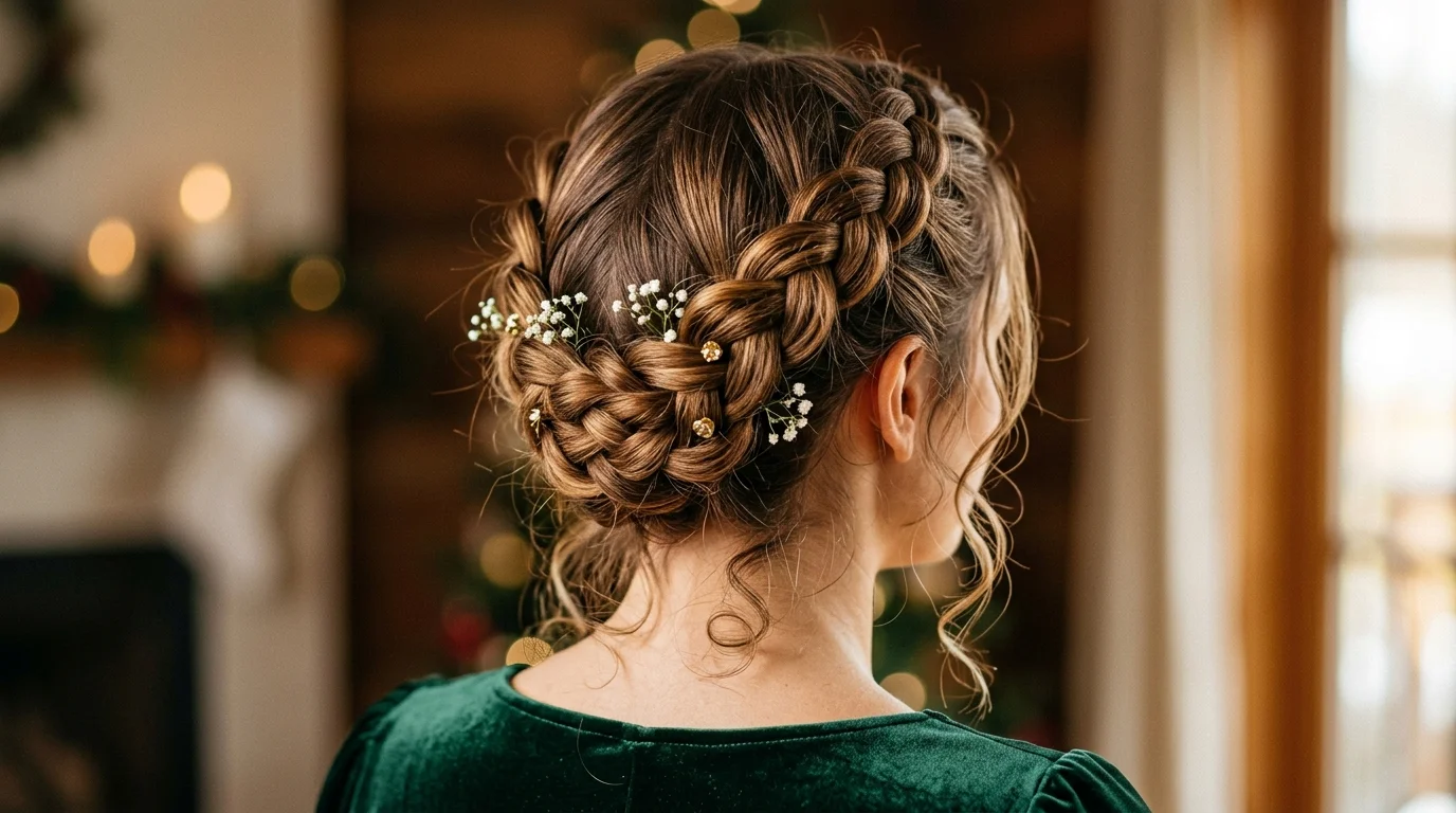 Braided crown hairstyle for family photos