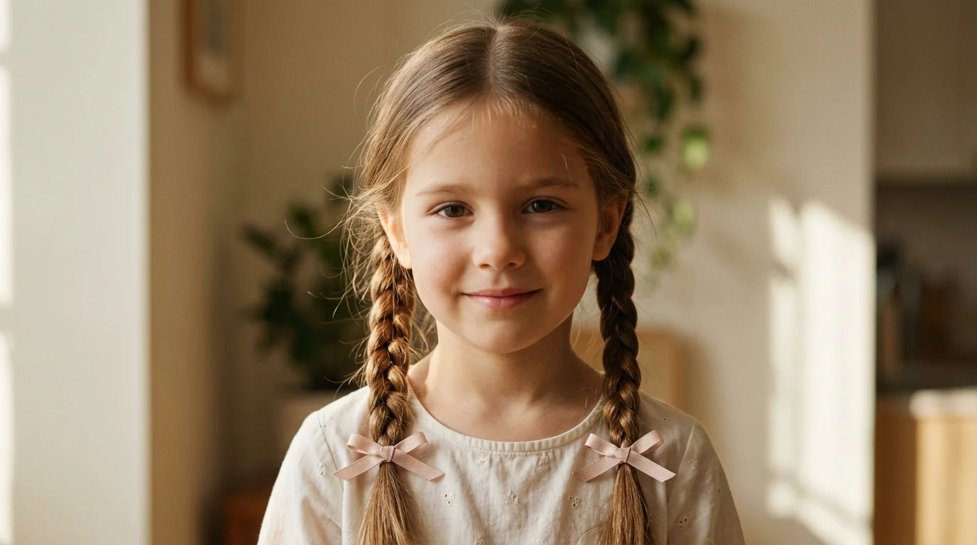 Braided pigtails for little ones, a cute hairstyle for family photos