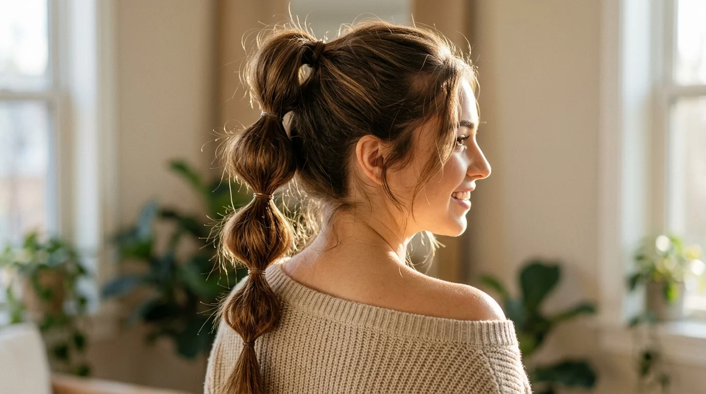 Bubble ponytail hairstyle for family photos