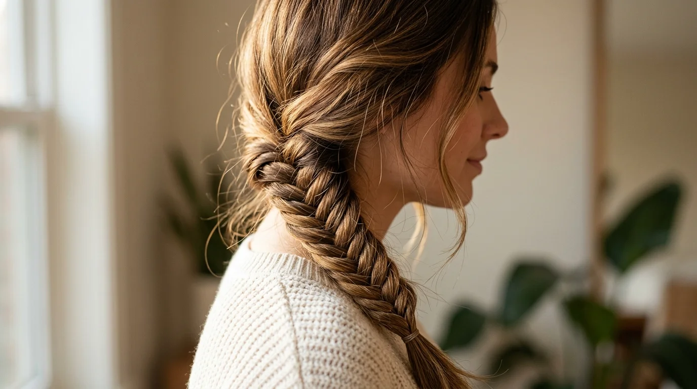 Fishtail braid hairstyle for family photos