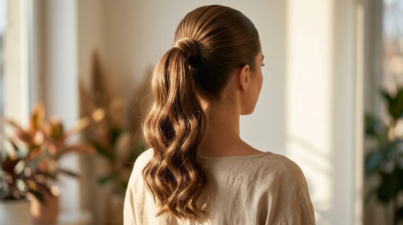 High wrapped ponytail hairstyle for family photos