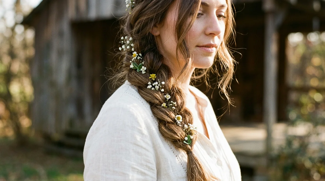 Loose side braid hairstyle for family photos