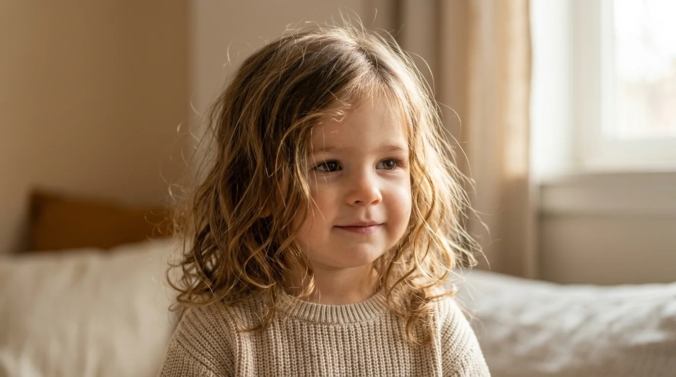 Soft no heat curls for toddlers, a gentle hairstyle for family photos