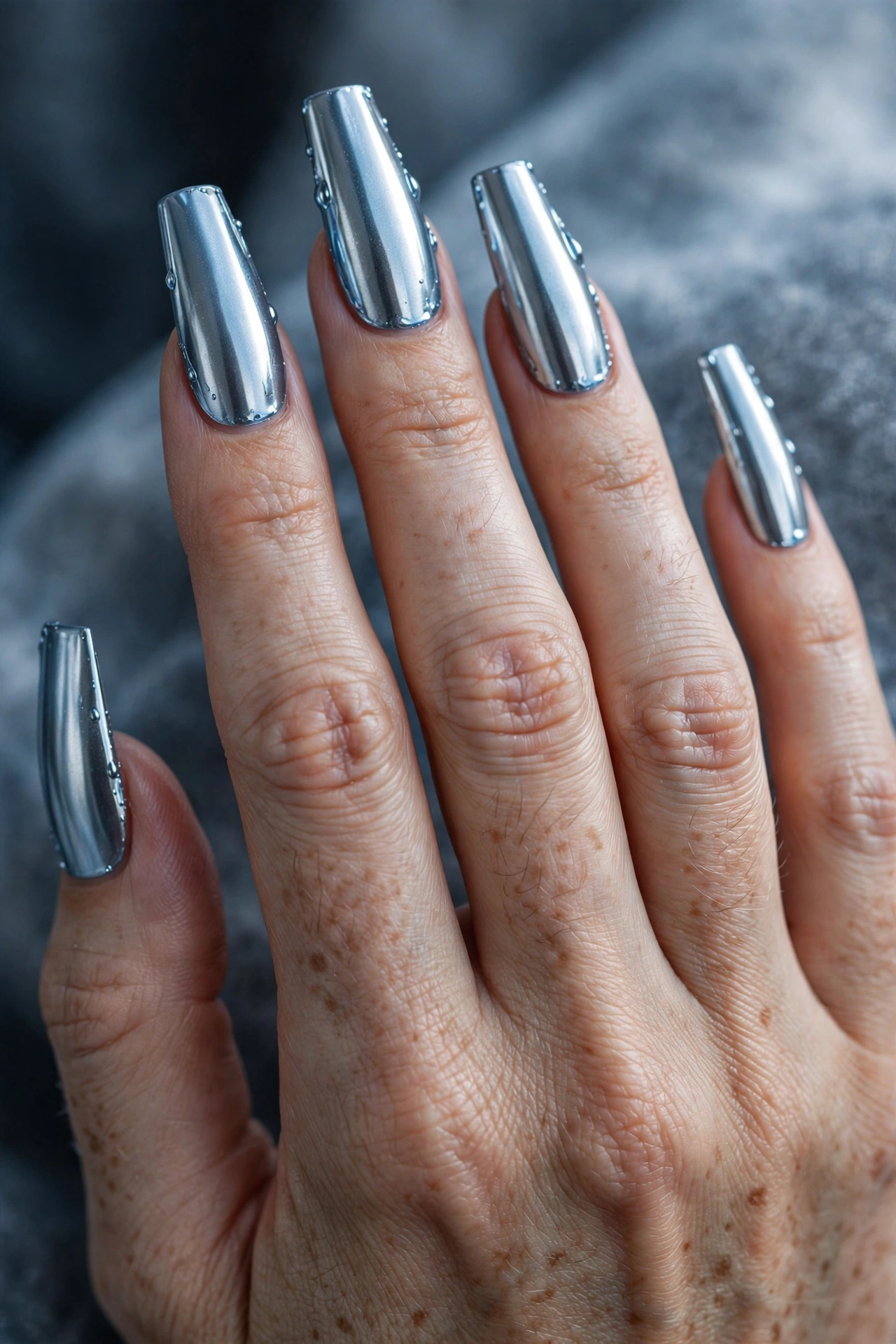Mirror chrome icy blue Christmas nails ice queen coffin manicure